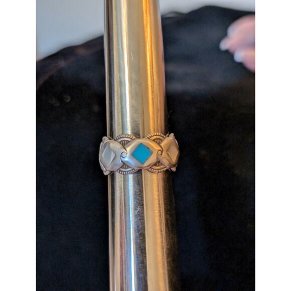 Vintage Signed 925 Sterling Turquoise & MOP Diamond Inlay Band Ring Size 6.75 - Picture 8 of 10